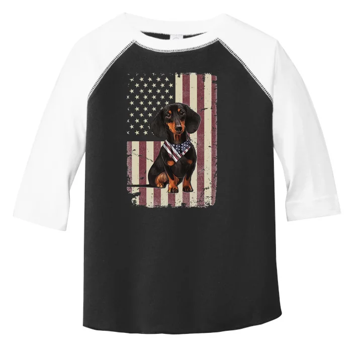 Dachshund American Flag Bandana 4th Of July Gifts Toddler Fine Jersey T-Shirt