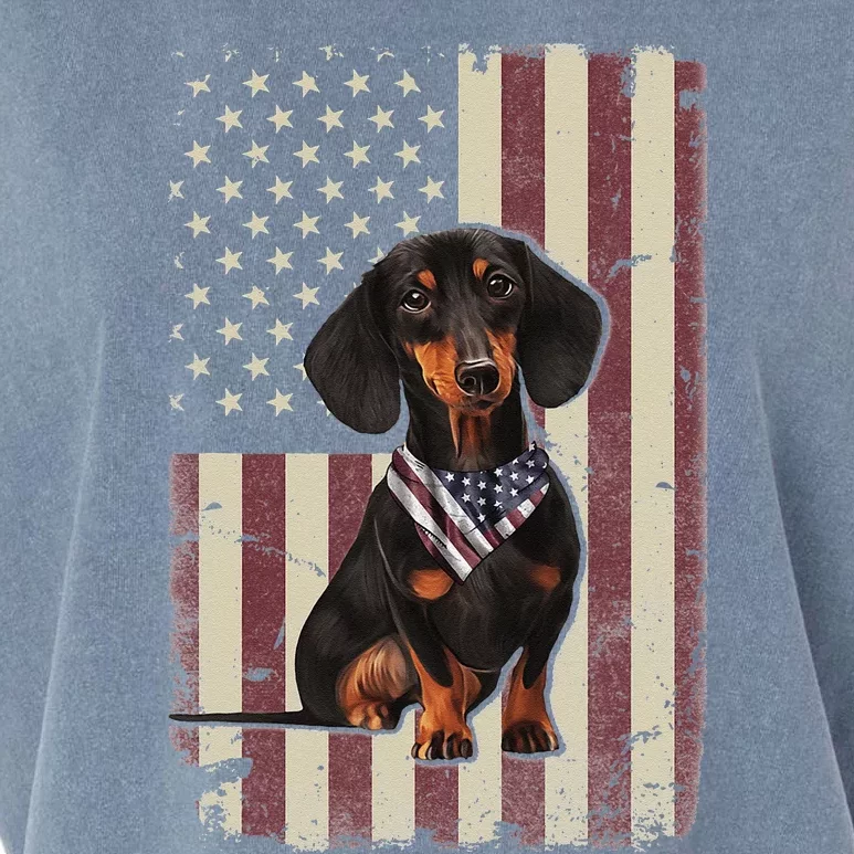 Dachshund American Flag Bandana 4th Of July Gifts Garment-Dyed Women's Muscle Tee