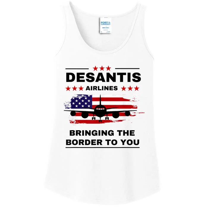 DeSantis Airlines Funny Political Meme Ron DeSantis USA Flag Ladies Essential Tank