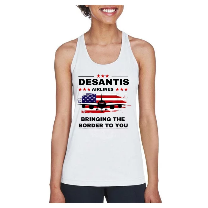 DeSantis Airlines Funny Political Meme Ron DeSantis USA Flag Women's Racerback Tank