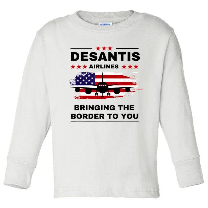 DeSantis Airlines Funny Political Meme Ron DeSantis USA Flag Toddler Long Sleeve Shirt