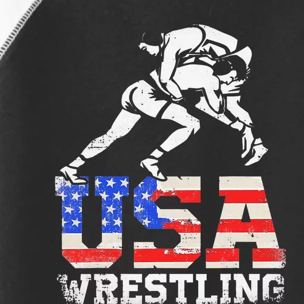 Distressed American Flag USA Wrestling Wrestler Wrestle Toddler Fine Jersey T-Shirt