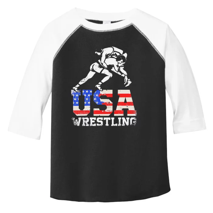 Distressed American Flag USA Wrestling Wrestler Wrestle Toddler Fine Jersey T-Shirt