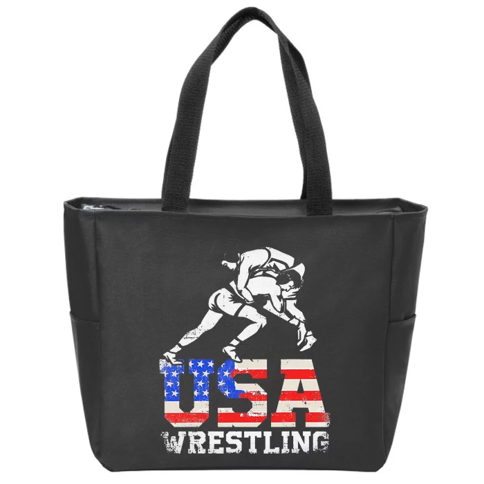 Distressed American Flag USA Wrestling Wrestler Wrestle Zip Tote Bag