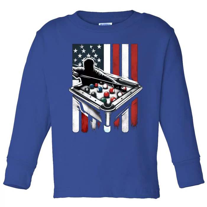 Distressed American Flag Gift Billiards Gift Toddler Long Sleeve Shirt