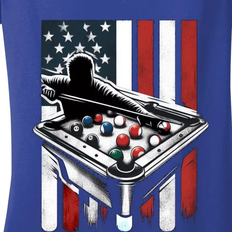 Distressed American Flag Gift Billiards Gift Women's V-Neck T-Shirt