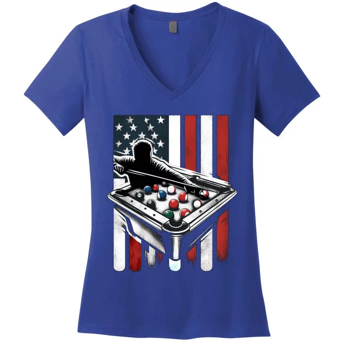 Distressed American Flag Gift Billiards Gift Women's V-Neck T-Shirt