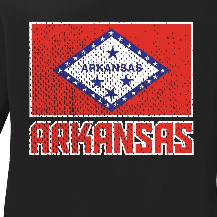 Distressed Arkansas Flag Ladies Long Sleeve Shirt