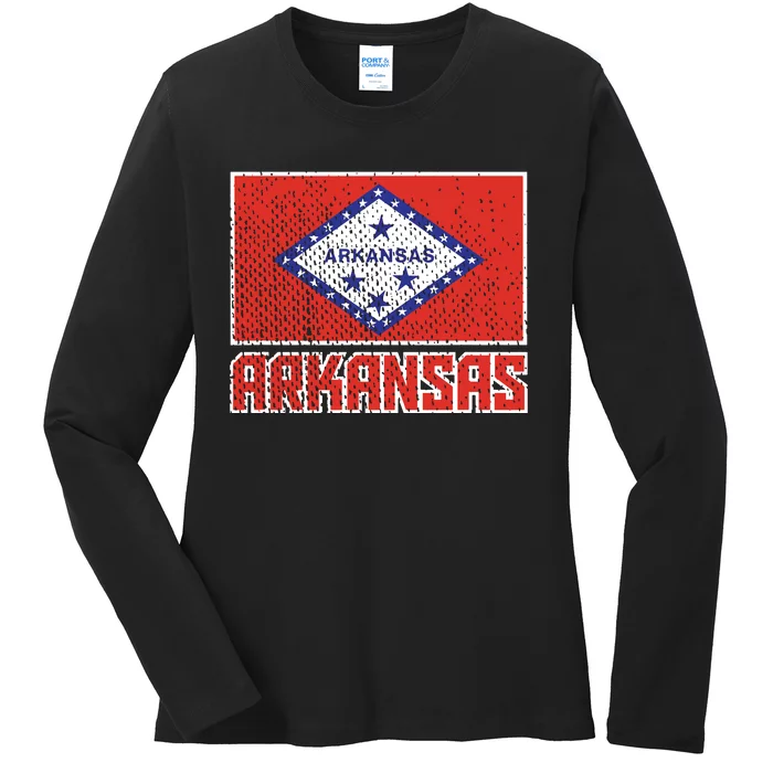 Distressed Arkansas Flag Ladies Long Sleeve Shirt