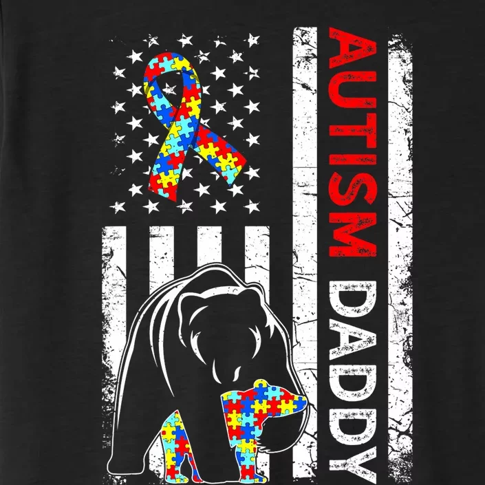 Distressed American Flag Autism Daddy Bear Awareness ChromaSoft Performance T-Shirt