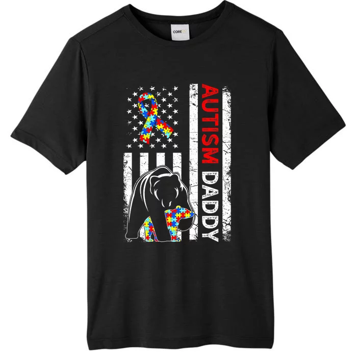 Distressed American Flag Autism Daddy Bear Awareness ChromaSoft Performance T-Shirt