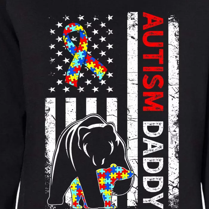 Distressed American Flag Autism Daddy Bear Awareness Womens California Wash Sweatshirt