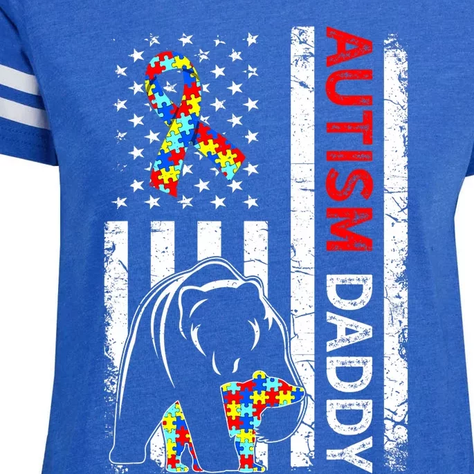 Distressed American Flag Autism Daddy Bear Awareness Enza Ladies Jersey Football T-Shirt