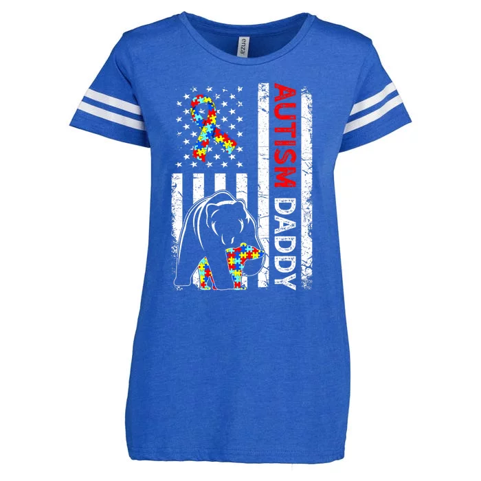 Distressed American Flag Autism Daddy Bear Awareness Enza Ladies Jersey Football T-Shirt