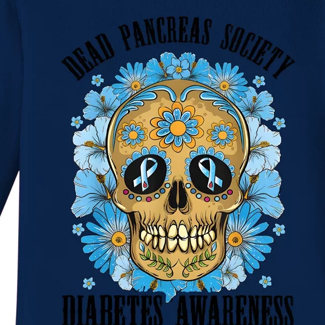 Diabetes Awareness Floral Skeleton Blue Ribbon Baby Long Sleeve Bodysuit