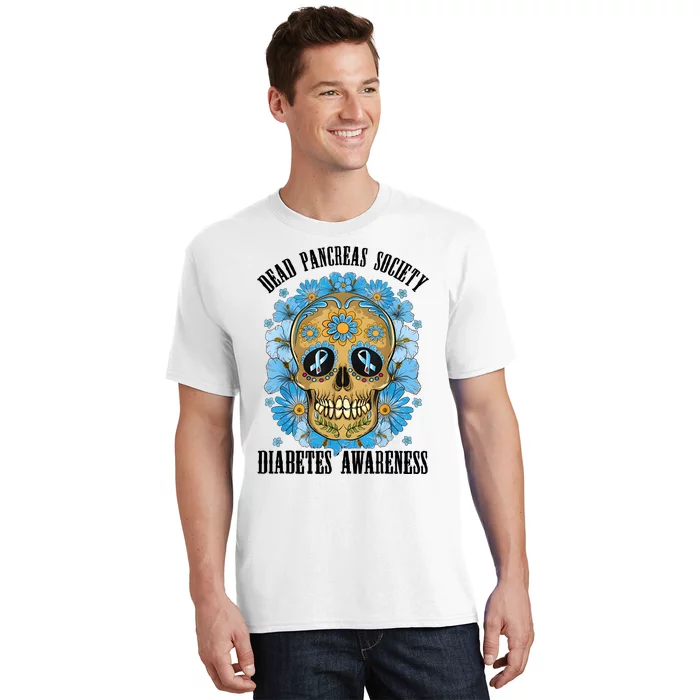 Diabetes Awareness Floral Skeleton Blue Ribbon T-Shirt