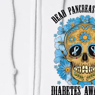 Diabetes Awareness Floral Skeleton Blue Ribbon Full Zip Hoodie