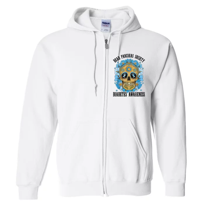 Diabetes Awareness Floral Skeleton Blue Ribbon Full Zip Hoodie