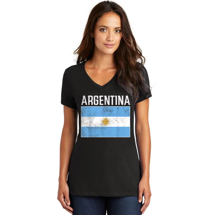 Distressed Argentina Flag Flag Soccer Fan Women's V-Neck T-Shirt