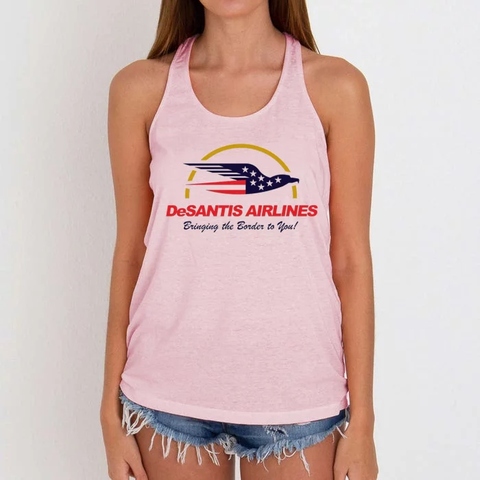 DeSantis Airlines Funny Political Meme Ron DeSantis Women's Knotted Racerback Tank