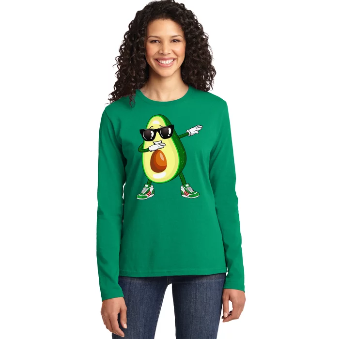 Dabbing Avocado Funny Vegan Food Lover Ladies Long Sleeve Shirt