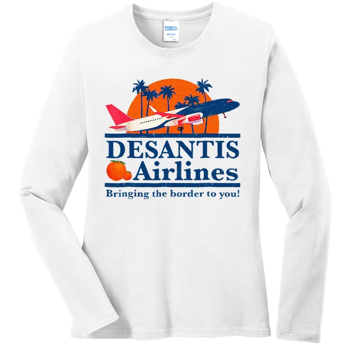 DeSantis Airlines Funny Political Meme Ron DeSantis Governor Ladies Long Sleeve Shirt