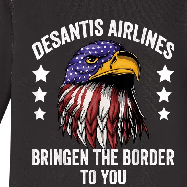 DeSantis Airlines Funny Political Meme DeSantis Airlines Baby Long Sleeve Bodysuit