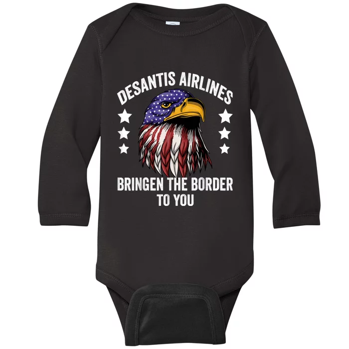 DeSantis Airlines Funny Political Meme DeSantis Airlines Baby Long Sleeve Bodysuit