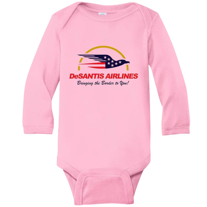 DeSantis Airlines Funny Political Meme Ron DeSantis Baby Long Sleeve Bodysuit