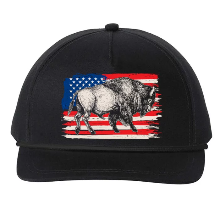 Distress American Flag Vintage Buffalo Snapback Five-Panel Rope Hat