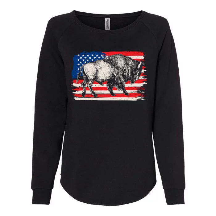 Distress American Flag Vintage Buffalo Womens California Wash Sweatshirt