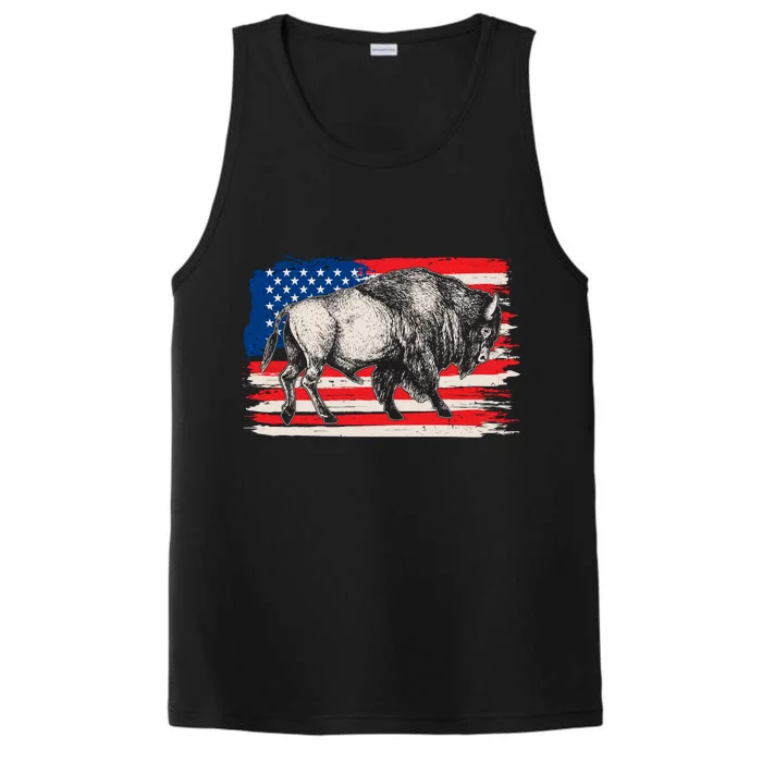 Distress American Flag Vintage Buffalo Performance Tank