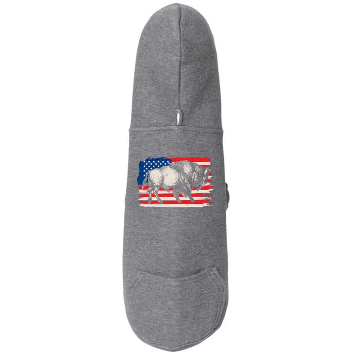 Distress American Flag Vintage Buffalo Doggie 3-End Fleece Hoodie