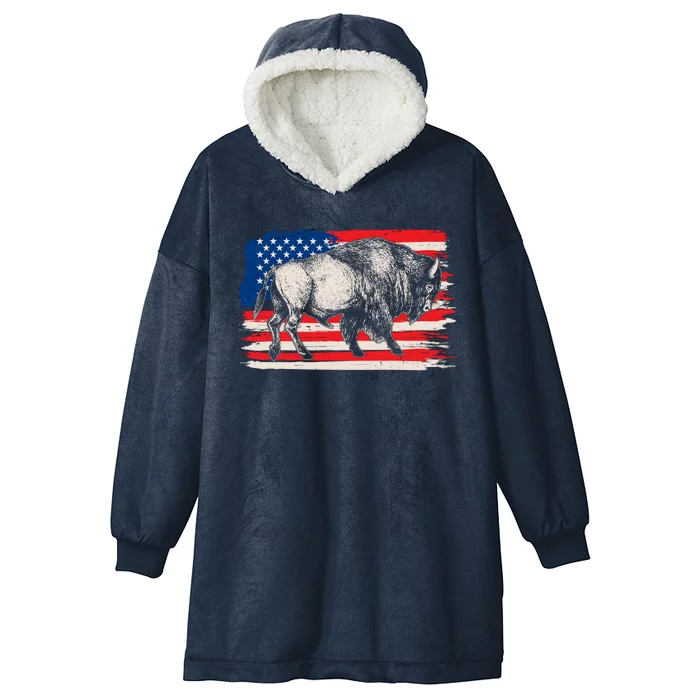 Distress American Flag Vintage Buffalo Hooded Wearable Blanket