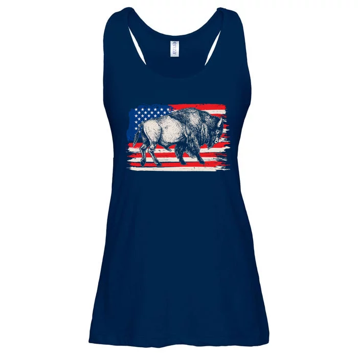 Distress American Flag Vintage Buffalo Ladies Essential Flowy Tank