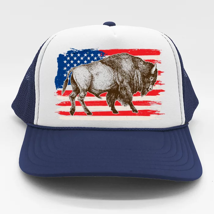 Distress American Flag Vintage Buffalo Trucker Hat