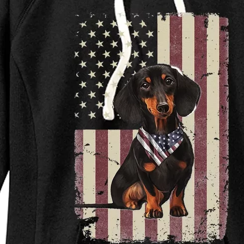 Dachshund American Flag Bandana 4th Of July Gifts Women's Fleece Hoodie