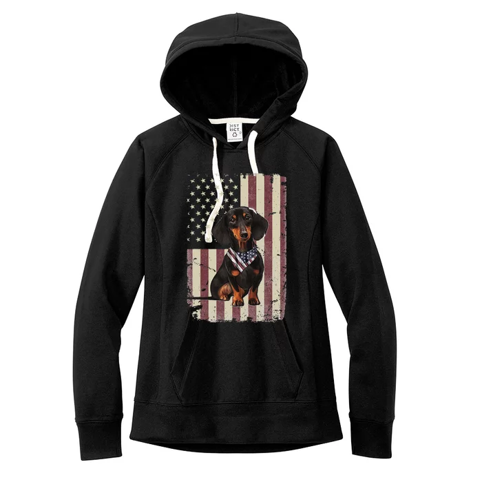 Dachshund American Flag Bandana 4th Of July Gifts Women's Fleece Hoodie