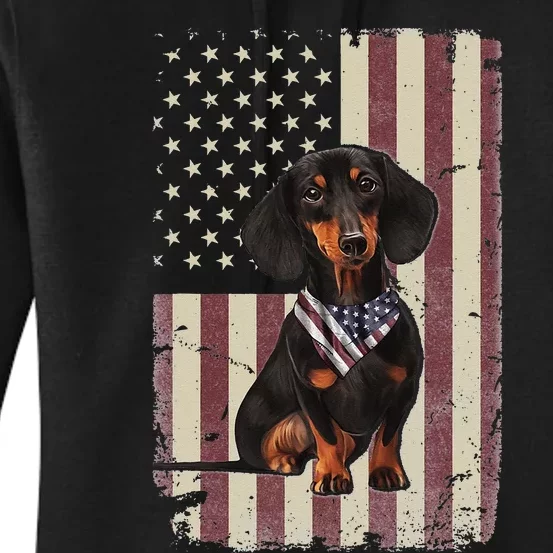 Dachshund American Flag Bandana 4th Of July Gifts Women's Pullover Hoodie