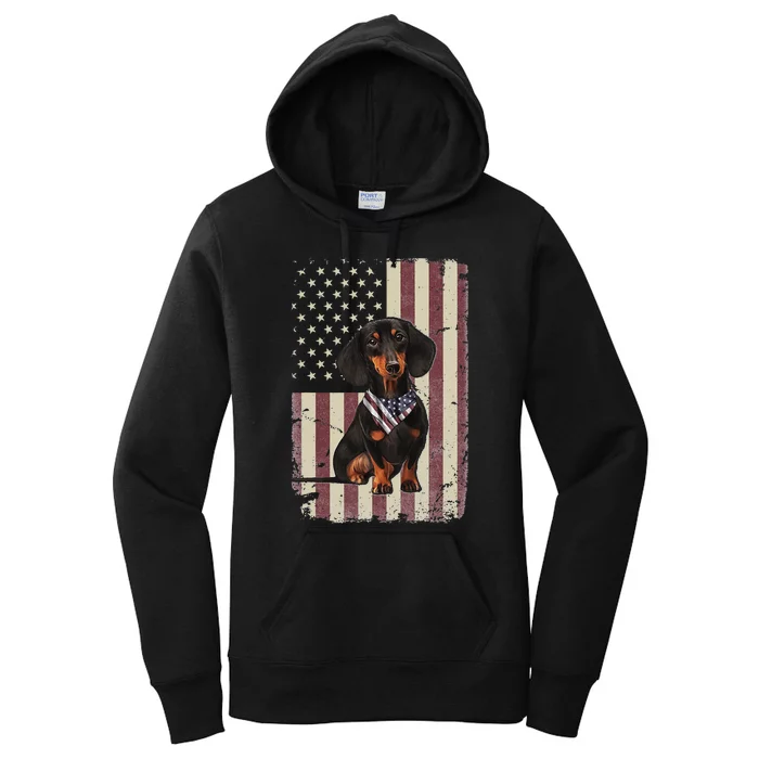 Dachshund American Flag Bandana 4th Of July Gifts Women's Pullover Hoodie