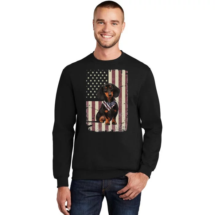 Dachshund American Flag Bandana 4th Of July Gifts Tall Sweatshirt