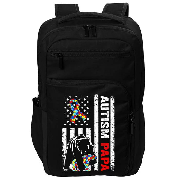 Distressed American Flag Autism Papa Bear Awareness Impact Tech Backpack