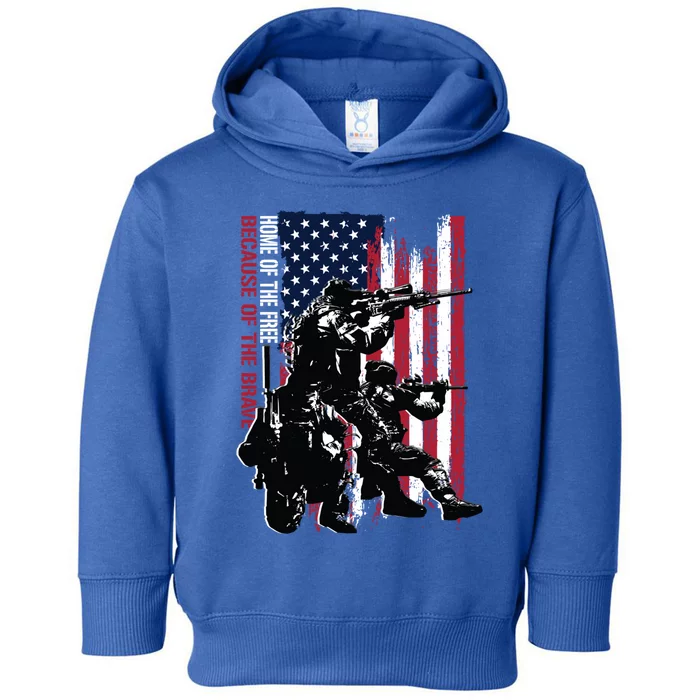 Distress American Flag Home Of The Free Because Of The Brave Gift Toddler Hoodie