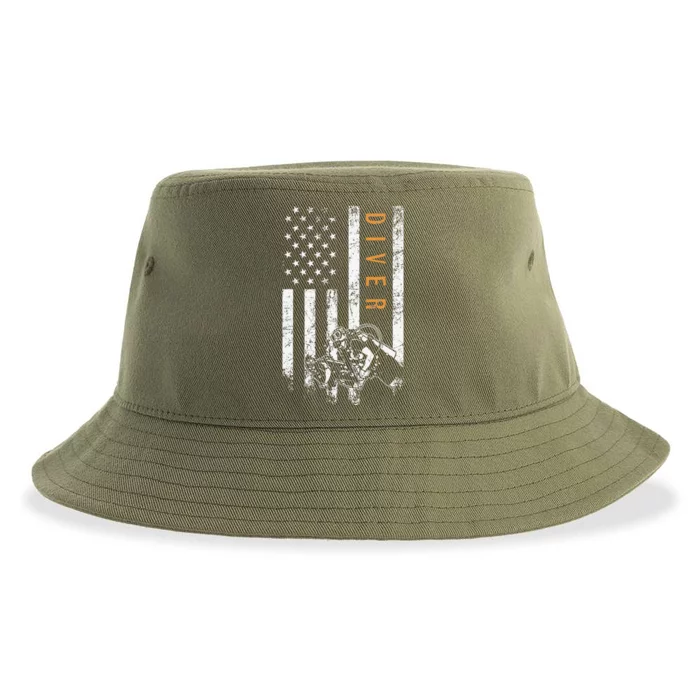 Diver American Flag Design Scuba Diving Sustainable Bucket Hat