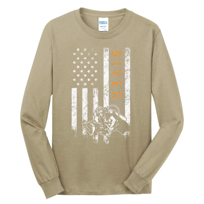 Diver American Flag Design Scuba Diving Tall Long Sleeve T-Shirt