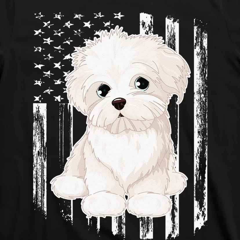 Distressed American Flag Maltese Dog 4th of July T-Shirt