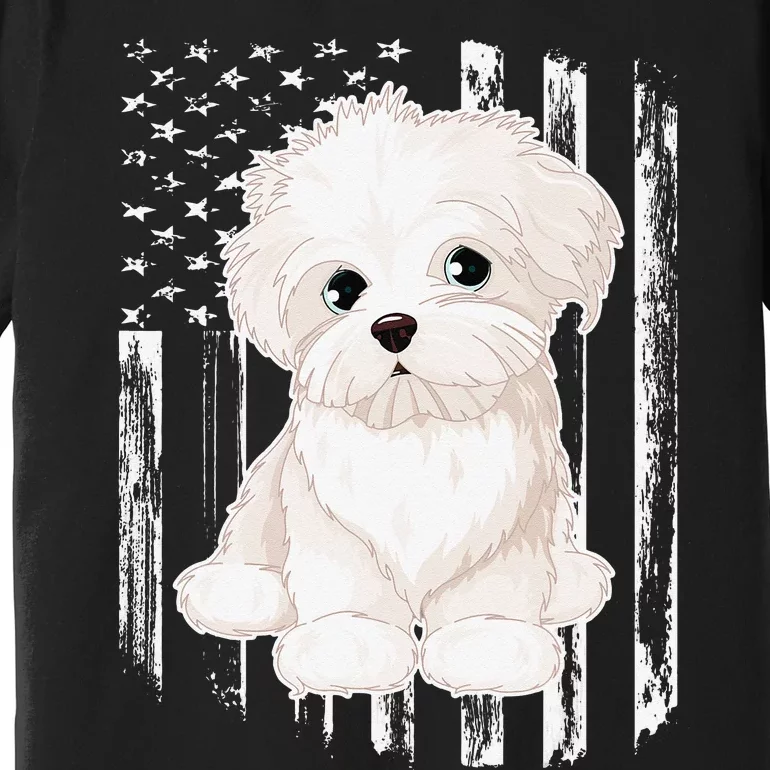 Distressed American Flag Maltese Dog 4th of July Premium T-Shirt