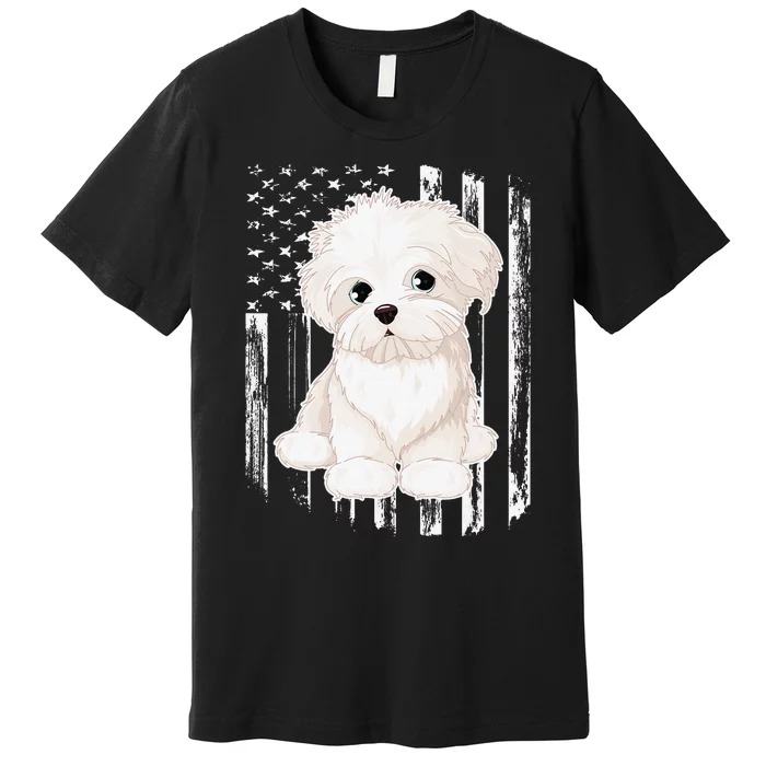 Distressed American Flag Maltese Dog 4th of July Premium T-Shirt