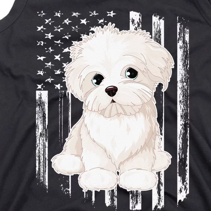 Distressed American Flag Maltese Dog 4th of July Tank Top