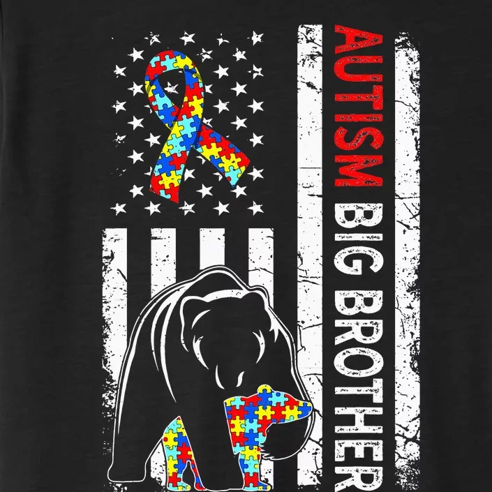 Distressed American Flag Autism Big Brother Bear Awareness ChromaSoft Performance T-Shirt